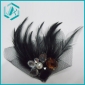 Wholesale Acrylic diamond and chicken feather black brooch