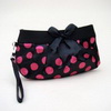 Wholesale bowtie design black color and pink dots makeup bag