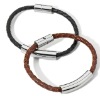B472 braided leather steel tube bracelet