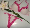 Three Quarters Pink Cotton Lace Lady's Bra & Sexy G-string