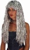 Long Cyber Tinsel Wig Metallic Silver