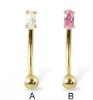 Wholesale 316L gold plated curved eyebrow ring with oval shaped gem body eyebrow piercing jewelry