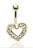 Wholesale CZ paved heart 14k gold plated navel ring,belly ring, body piercing jewelry
