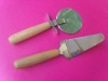 pizza server and pizza cutter with wood handle