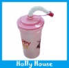 Wholesale Plastic water cup with straw
