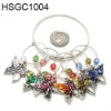 Wholesale Set of 6 pewter wine glass charms with holding ring
