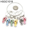 Set of 6 pewter wine glass charms with holding ring