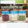 glass food container set with colored plastic lid