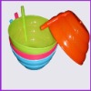 plastic bowl with straw