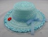 Wholesale la hats caps/sunny hat with blue silk bowknot/cute series hat with tiny flower ornament