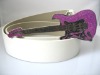 Wholesale white fashion belt, pu belt, leather belt with guitar belt buckle