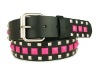 Wholesale 3 Row Pyramid Studded Black Belt Strap
