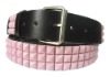Wholesale Black Belt Pink Studs Fashion Snap Belt/3 Row Pyramid Studded Black Belt Strap