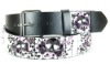 Wholesale Black Belt W/ White Studs & Printed Skull Design/3 Row Pyramid Studded Black Belt Strap