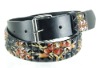 Wholesale Black Belt W/ Black Studs & Printed Hearts Design/3 Row Pyramid Studded Black Belt Strap