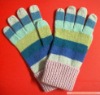 Shetland wool/Lambswool striped knitted winter fashion ladies' glove