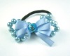 Wholesale New Ponytail Holders Silk Elastic Acryl Bead Blue