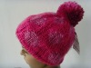 Wholesale red jacquard hat with pompom