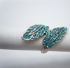 Wholesale Alloy leaves finger ring inset blue crystal most popular design Hot metal jewelry products