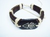 Wholesale fish bone craved leather bracelet