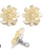Wholesale double row petal design pearl earring