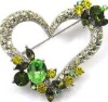 green crystal heart shape brooch