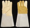 Wholesale Beige Cow grain/split mixed leather work Glove with different color for each part