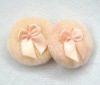 Wholesale Soft velvet powder puff with ribbons ZM-PF005