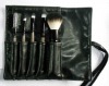 Wholesale Black 5pcs promtional brush set with black pu brush roll