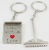 Wholesale Dustpan and broom Shape Metal Keyring