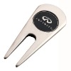 Golf divot tool with enamel ball marker