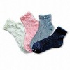 Wholesale women's rumi socks with pointelle pattern with bow tie under the welt