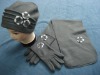 Wholesale ladys' fleece set/scarf hat gloves fashion set beautiful