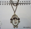 Wholesale bronze base rhinestone setting Audrey Hepburn pendant necklace