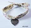 Wholesale alloy heart charm bracelet in patterned fabric