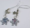 Wholesale Lovely Couple Cell Phone Strap, Silvery white,Zinc Alloy