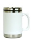 Wholesale on the go 18/8 no rusty stainless steel inside ceramic look plastic outside BPA free cup white travel mugs office tumbler