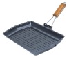 Wholesale carbon steel non-stick grill pan with folding handle