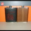 leather covered hip flask with emboss and print logo