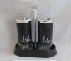 Wholesale Set 3 Black Stainless Steel Coated Glass Salt And Pepper Jars With Stand