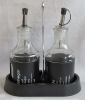 Wholesale Set 3 Black Stainless Steel Coated Glass Oil Vinegar Bottle with Iron Rack
