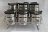 Wholesale Set 7 Stainless Steel Coated Glass Spice Jars With Iron Rack