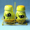 Wholesale Ceramic salt & pepper shaker with iron stand