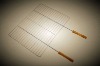 double handle bbq rack,chrome plated rectangle cooking grid with wood handle