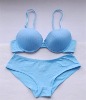 Wholesale C Cup Comfortable Blue Cotton Lady's Bra & Briefs Set