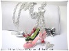 Wholesale Crystal and epoxy shoe cocktal cherry charm dangle long necklace