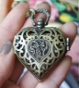 Wholesale Vintage Antique Bronze Hollow Heart Shaped Pocket Watch Necklace