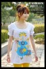 Wholesale fashion flower white printed women T shirt