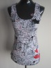 Wholesale Ladies' 100% cotton 2*2 rib allover printed knitted vest