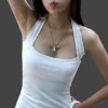 Wholesale 100%pure cotton backless hanging neck women's summer joker white blank vest tank top sleeveless